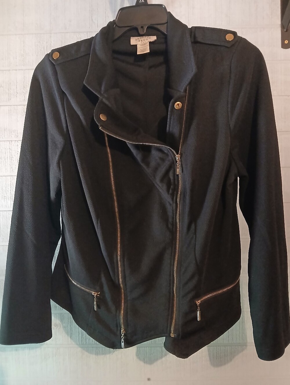 Janette Plus USA Black Asymmetric Zip Front Moto Jacket Size 2XL          FF#439